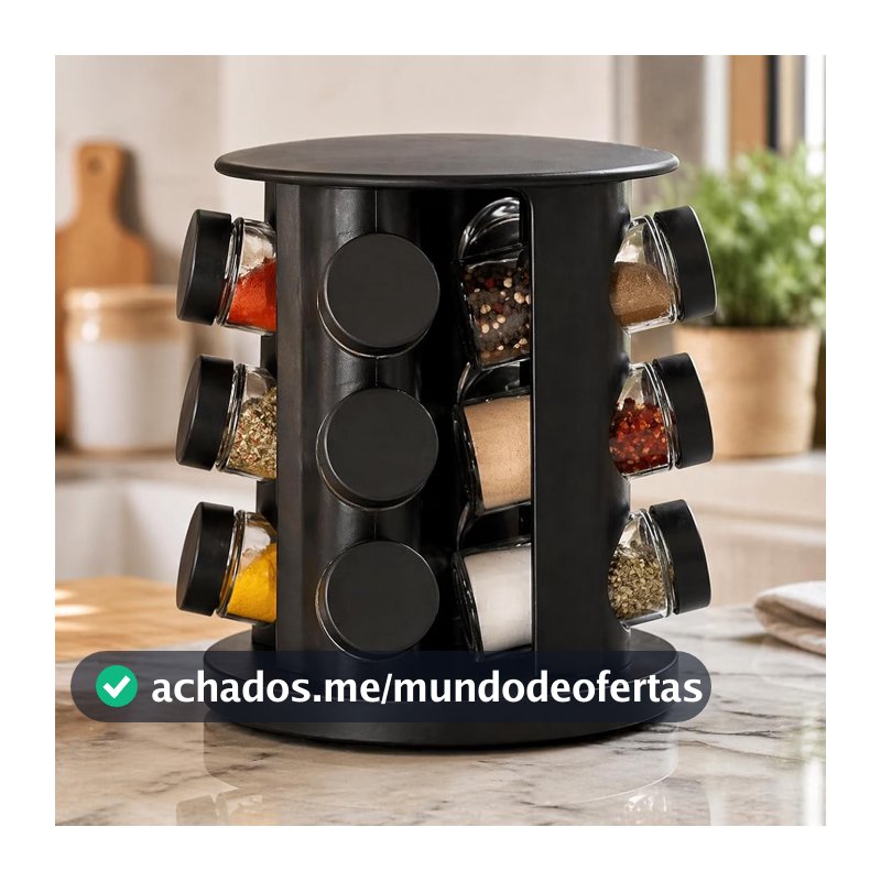 Porta Temperos Giratório 12 Potes de Vidro 85ml Organizador Cozinha Moderno