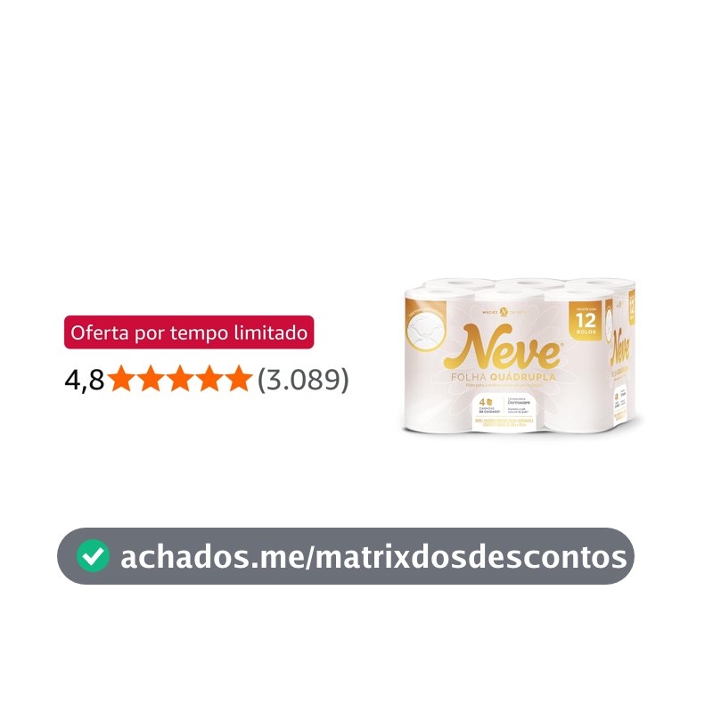 Neve Papel Higiênico Ultracomfort, Folha Quádrupla, 20m, 12 rolos