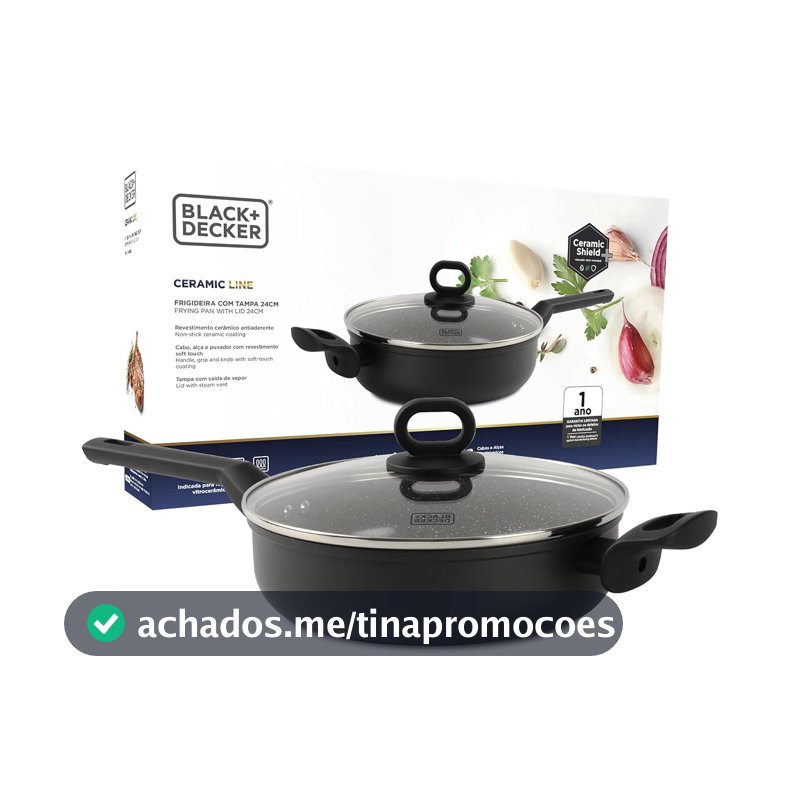 BLACK+DECKER FRIGIDEIRA COM TAMPA 24 CM 2,7 LITROS CERAMIC LINE - CORPO COM REVESTIMENTO CERÂMICOANTIADERENTE COM ACABAMENTO EXTERNO NA COR PRETA E BASE COMPATÍVEL COM INDUÇÃO - BLACK