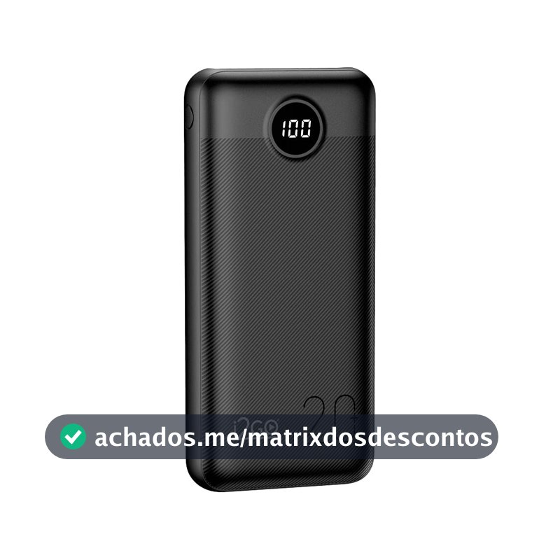 I2GO, Carregador Portátil (Power Bank) Ultra Rápido 20000mAh, Power Delivery 20W, 2 Saídas USB + 1 Saída/Entrada USB-C, Preto, i2GO PRO