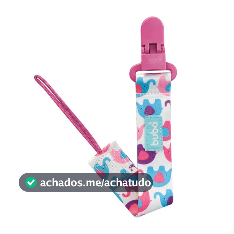 Prendedor de Chupeta para Bebê Buba com Fecho Trava e Estampa Elefantinho Rosa