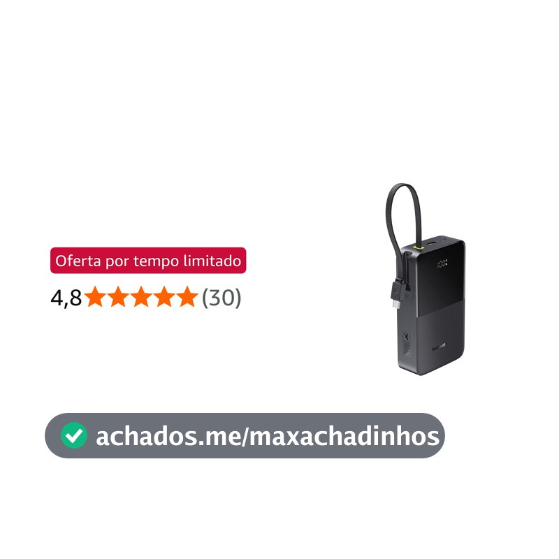 Baseus Power Bank EnerFill FC51 Bipow2 Pro com Display Digital e Cabo Embutido 20000mAh 22.5W, Preto Cósmico