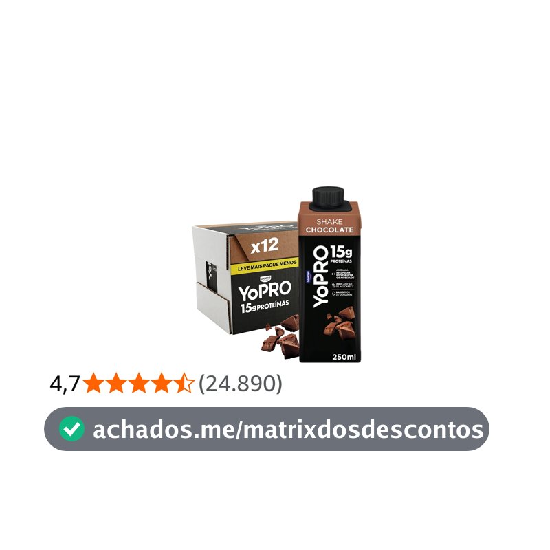 YoPRO Bebida Láctea UHT Chocolate Líquida Caixinha 250ml - 15g de Proteínas - Sem Lactose - Pack com 12 Unidades