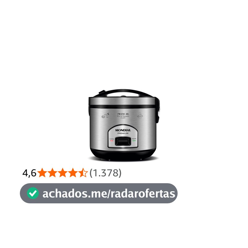 MONDIAL Panela Elétrica de Arroz, Preto/Inox, 700W, 110V - PE-42-10X