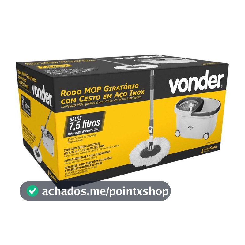 Rodo Mop Giratório com Cesto de 7,5 litros em Aço Inox Vonder