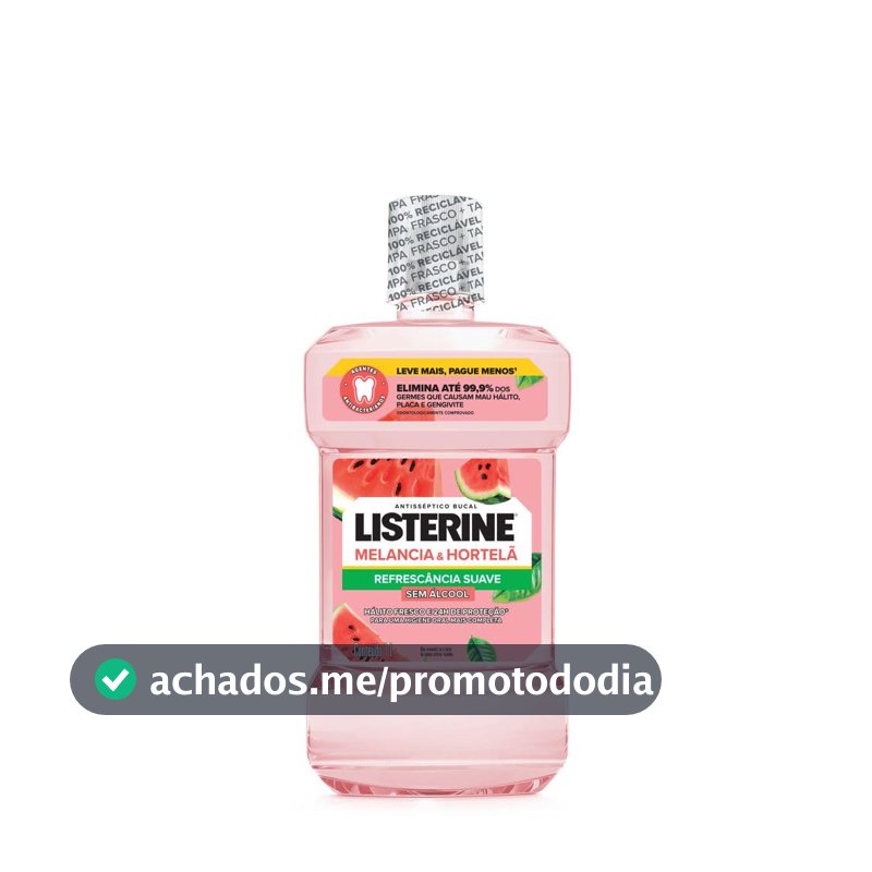 Enxaguante Bucal de Melancia e Hortelã Listerine, Antibacteriano, 1L