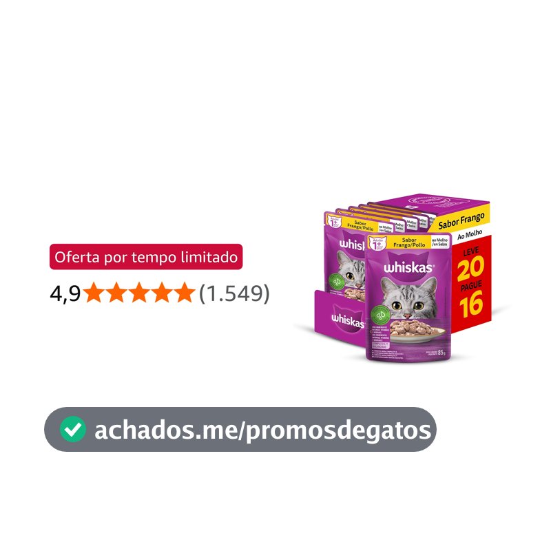 Pack Ração Úmida Whiskas Sachê Frango ao Molho para Gatos Adultos - Leve 20 Pague 16