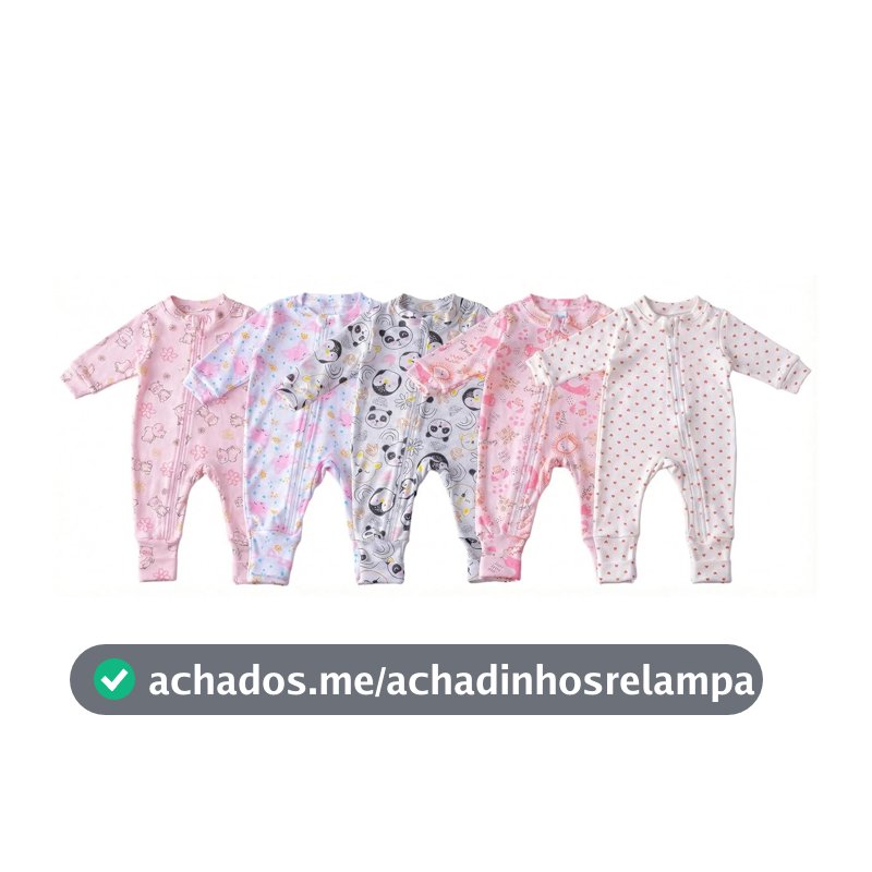Kit 4 Macacões Bebê Vira Pé Amore Estampados 100% Algodão (Sortidos)