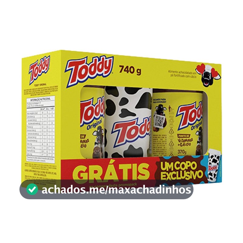 Kit 2 Achocolatados Pó Original Toddy 740g Copo Exclusivo