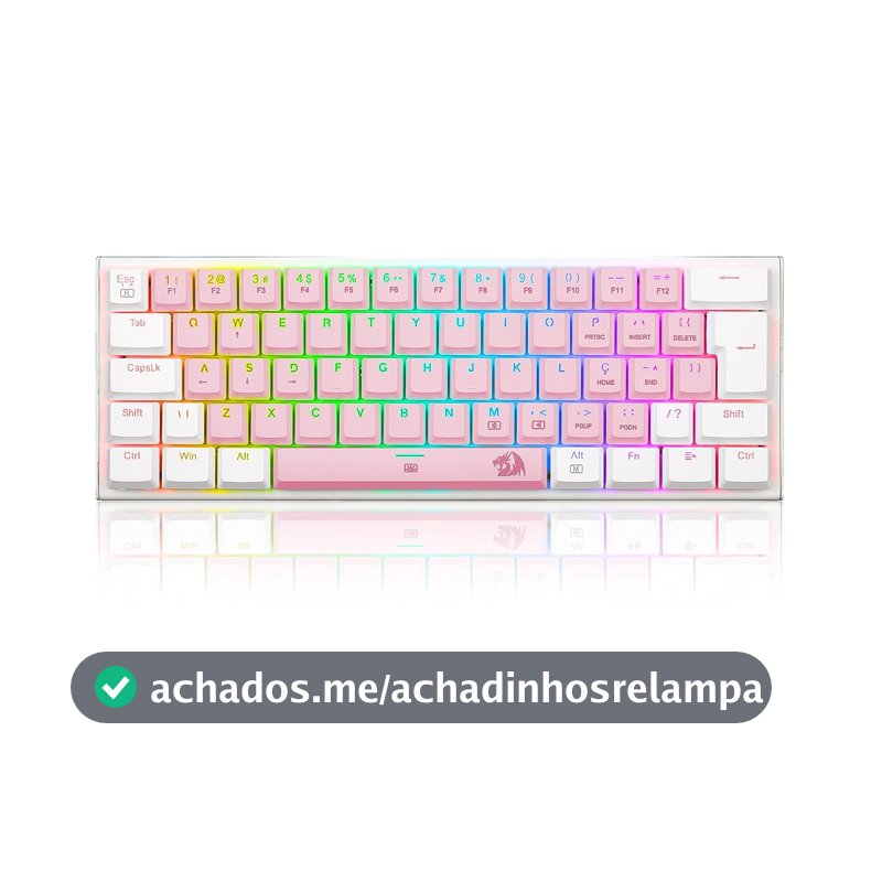 Teclado Mecânico Gamer Redragon Anivia 60% RGB Switch Marrom Rosa com Branco K614PW-RGB