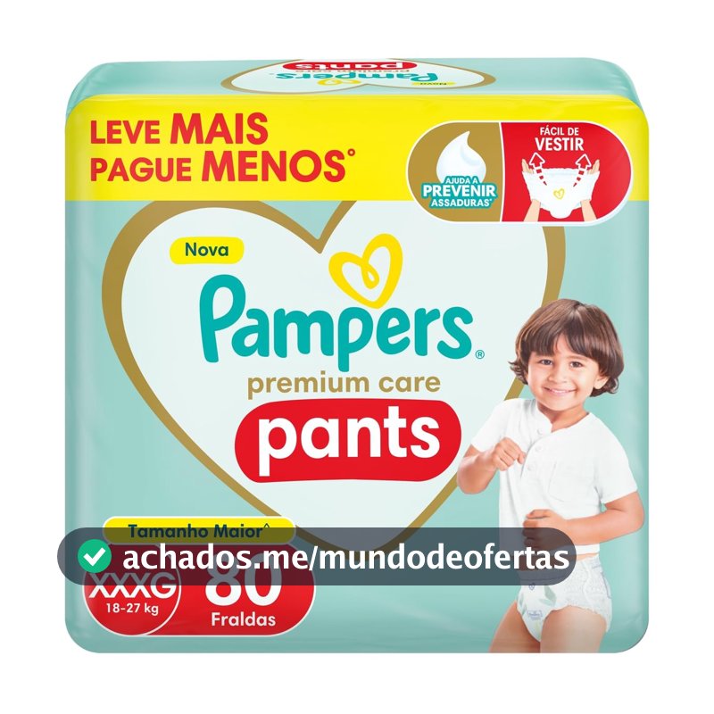 Fralda Pampers Premium Care Pants Tamanho XXXG 80 Unidades