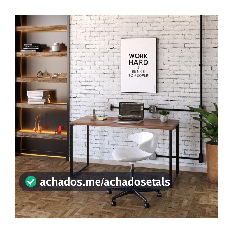 Mesa para Escritório Office Estilo Industrial 1,35m, Trevalla, Kuadra, Nogal/Est.Preta