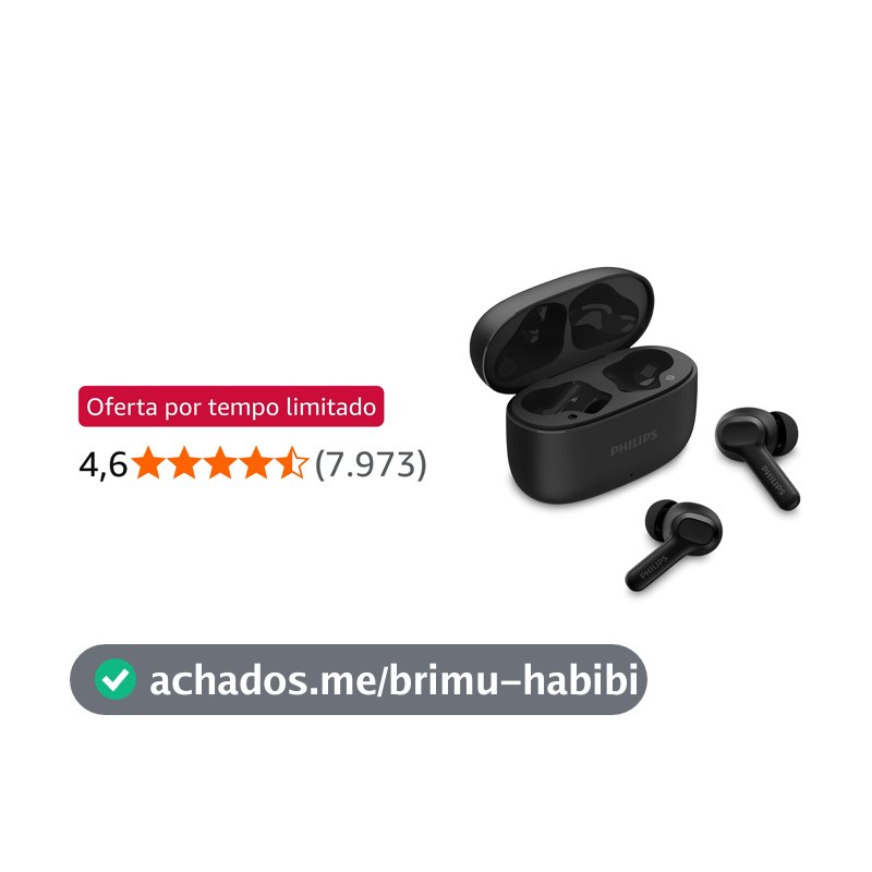 PHILIPS, Fone de Ouvido Sem Fio TWS, TAT1109BK/00, Bluetooth, Com Microfone, Até 24 horas de bateria, Preto