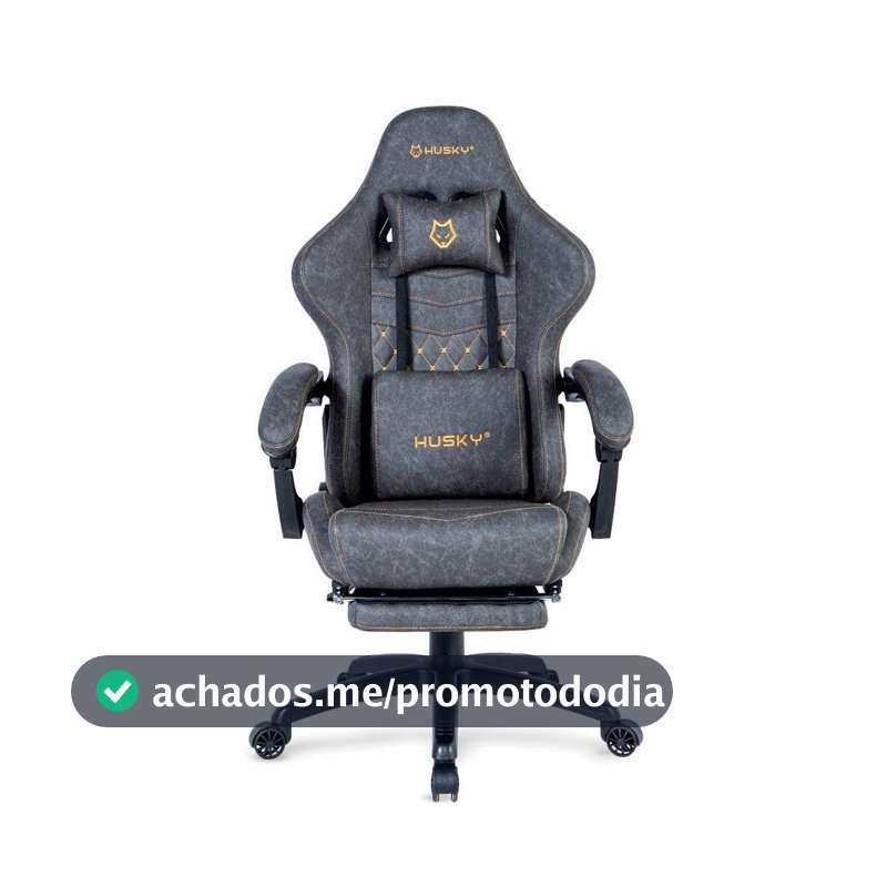 Cadeira Gamer Husky Tempest 700, Até 145kg, Almofadas, Reclinável 150º, PU, Descanso para Pés, Cinza - HCG700CZ