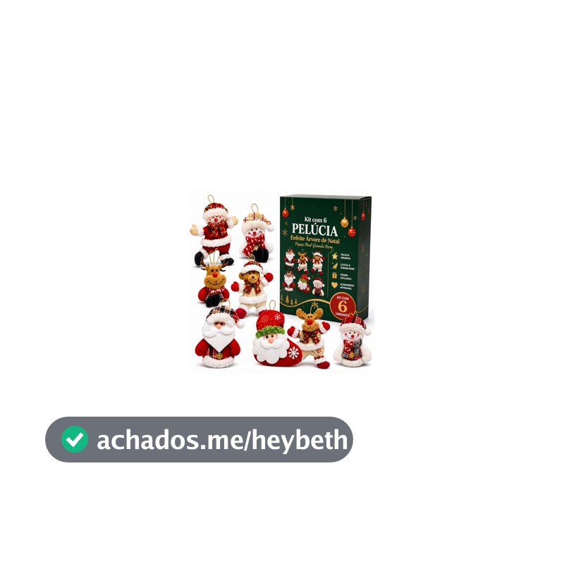 Kit 6 Enfeites Papai Noel Pelúcia para Árvore de Natal