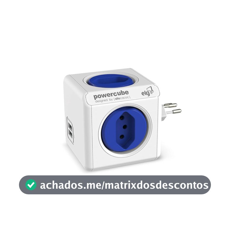 ELG, PWC-R4U, PowerCube USB, Filtro de Linha, Multiplicador 4 Tomadas Bivolt com 2 Portas USB 2.4A, Disjuntor Integrado de 10A, Branco e Azul