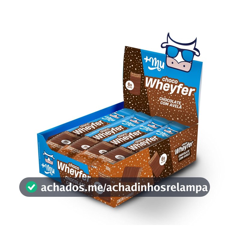 Chocowheyfer, Mais Mu, Wafer Proteico Sabor Chocolate e Avelã, 6g de Proteína, Zero Açúcar, Display com 12 Unidades