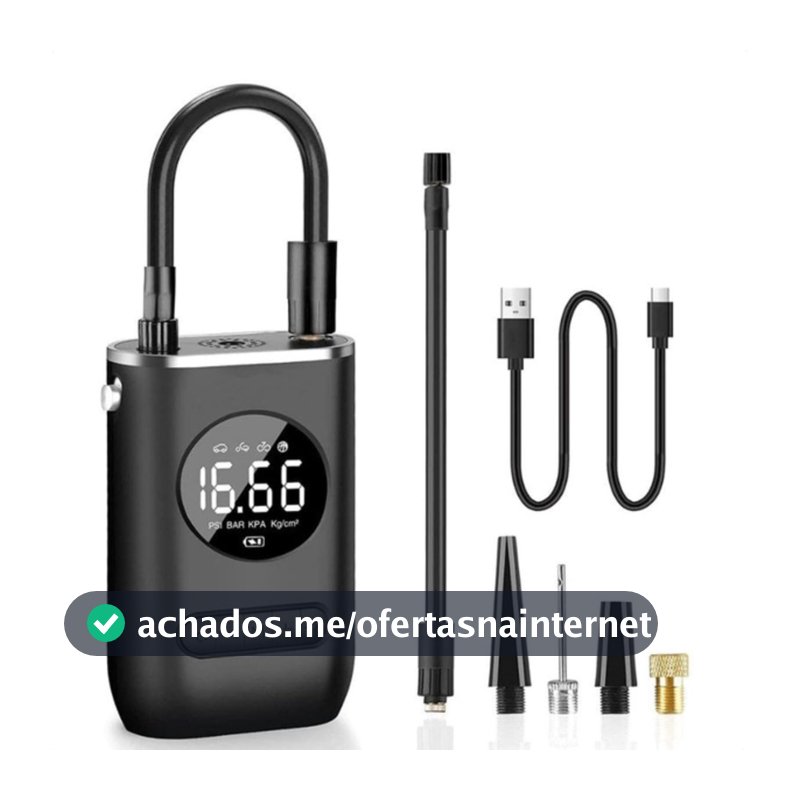 Calibrador Compressor Bomba De Ar Portátil Digital com Lanterna LED para Encher Pneus de Carro, Moto, Bike, Bicicleta, Bola e Piscina Inflável 50W