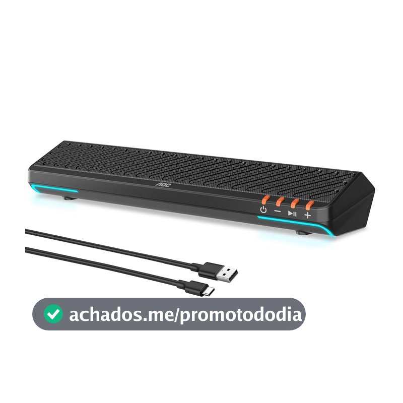 AOC ACS3640 Caixa de Som para PC Gamer 10W RMS, Iluminação RGB
