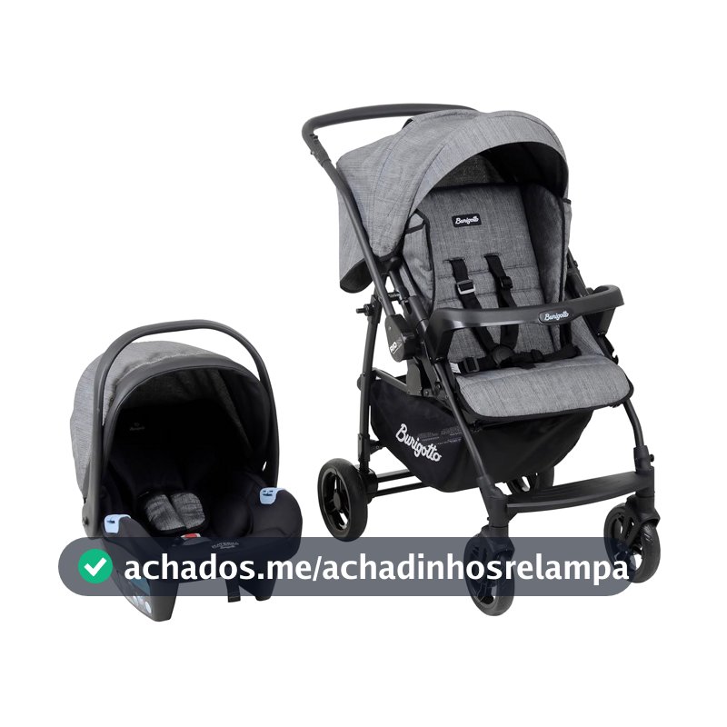 Travel System Burigotto Carrinho de Bebê RIO 22 com Bebê Conforto Materna Cinza Mesclado