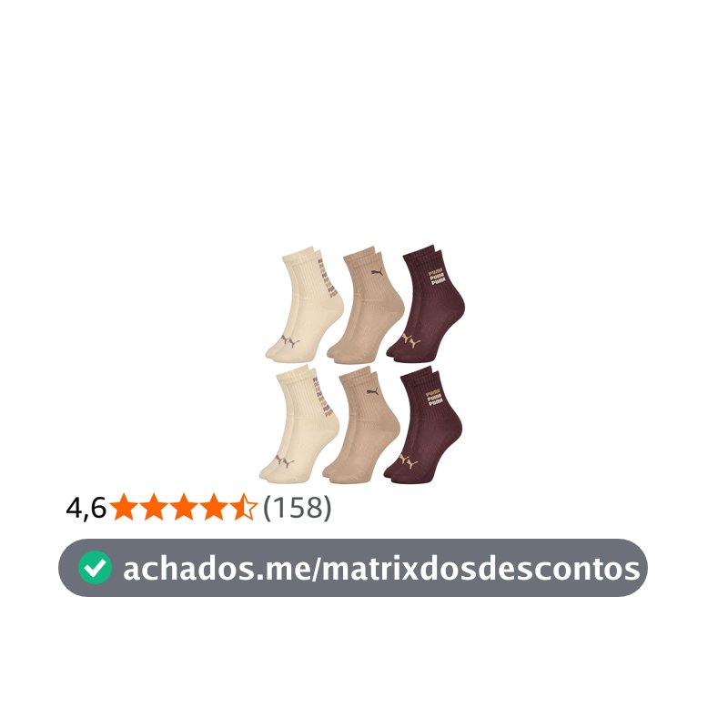 Kit 6 Pares De Meia Infantil Puma Cano Alto Algodão Menino Criança