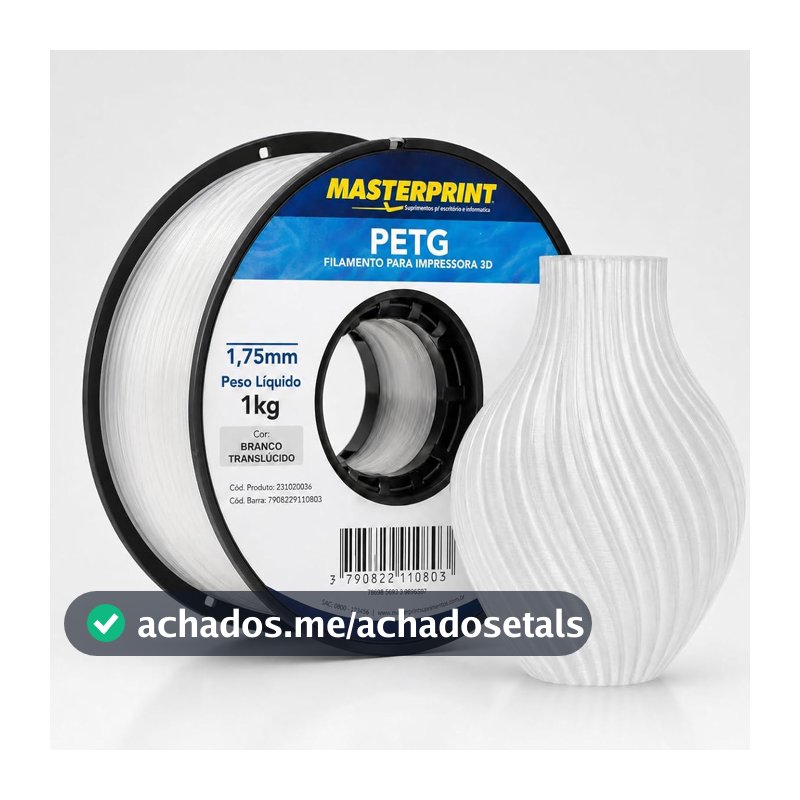 Filamento Impressora, Masterprint, PETG, 3D, Brancp, 1,75 mm, Rolo de 1 kg, Cor: Branco