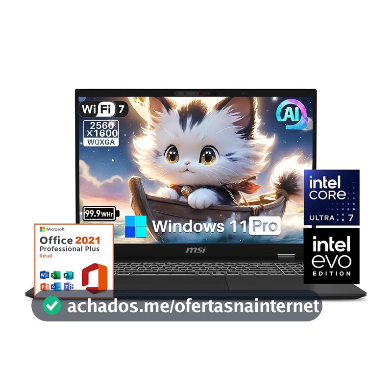MSI Notebook Prestige 16 AI EVO, Intel Ultra 7-155H, Intel Arc Graphics, 40.6 cm QHD+ 400nits Dispaly, 64 GB LPDDR5 RAM, 2 TB SSD, Wi-Fi 7, AI Engine, Windows 11 Pro, MS Office Lifetime License