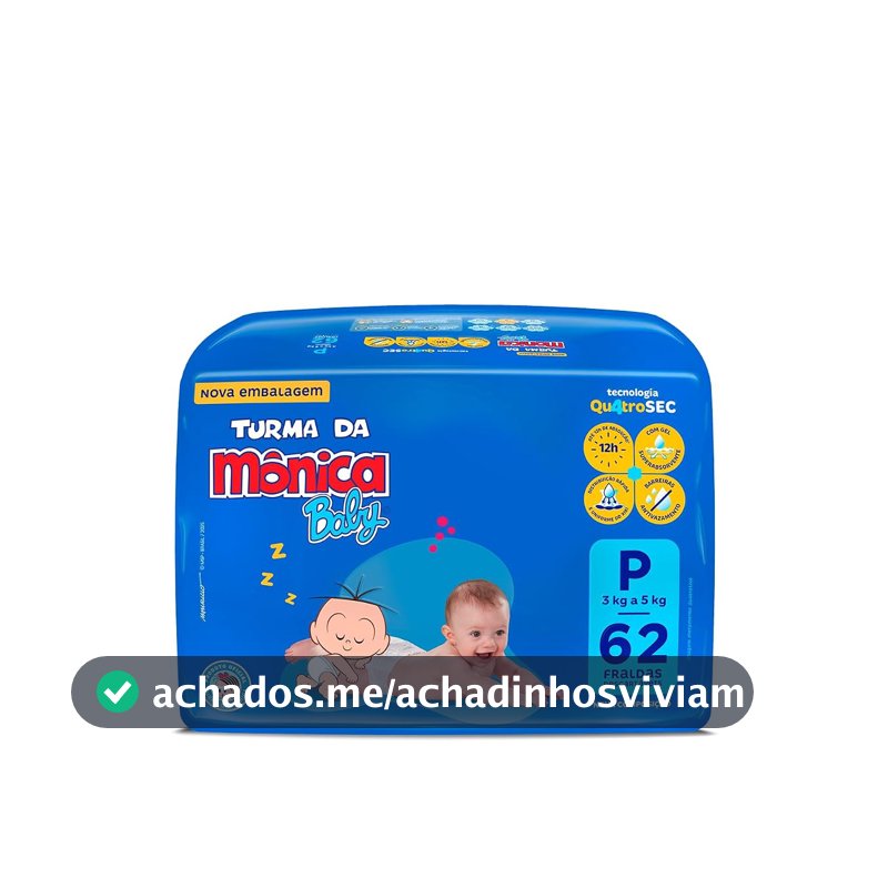 Fralda Turma da Mônica Baby Mega P 62 Unidades