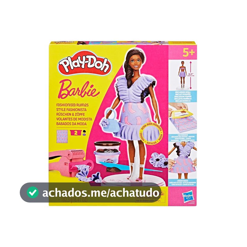 Play-Doh, Massinha de Modelar Infantil, Barbie Fashionista Ruffles - Conjunto de Brinquedo com Acessórios, Boneca e 2 Potes - A partir de 5 Anos