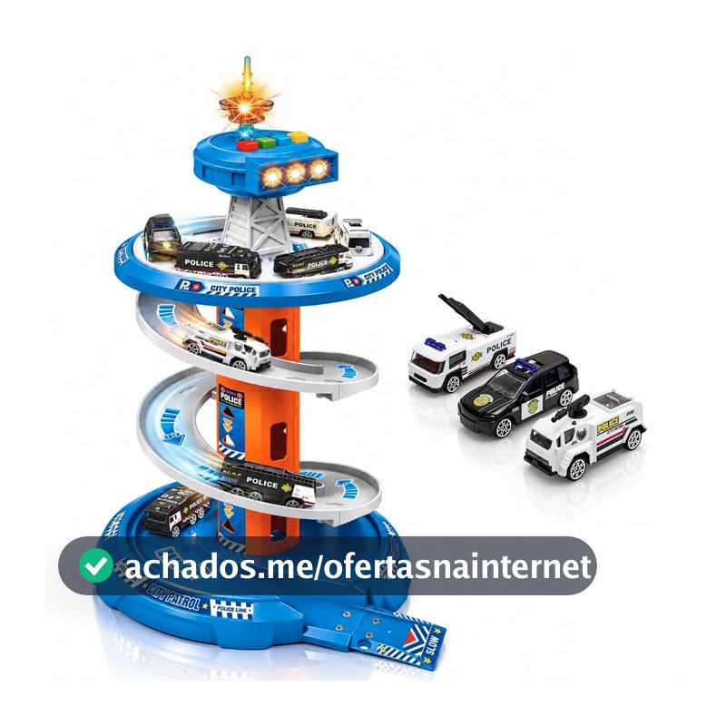 Pista de Carrinhos Infantil Brinquedo Corrida Posto Com Luz e Som (Azul)