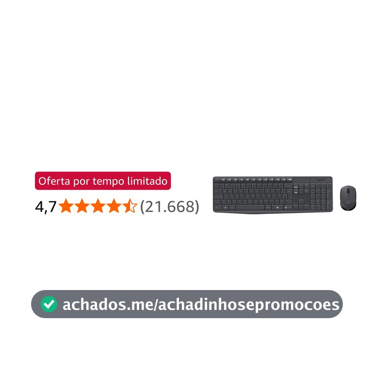 Combo Teclado e Mouse sem fio Logitech MK235 com Conexão USB, Pilhas Inclusas e Layout ABNT2