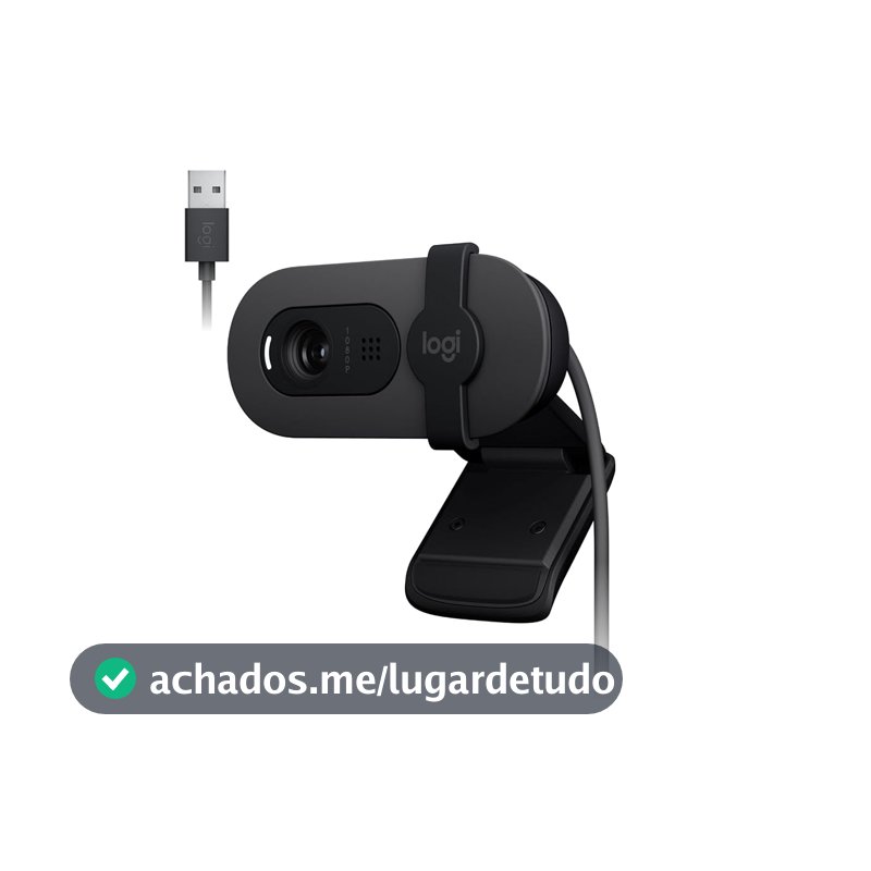 Webcam Full HD Logitech Brio 100 com Microfone Integrado, Proteção de Privacidade, Correção Automática de Luz,Câmera Web para Monitor - Grafite