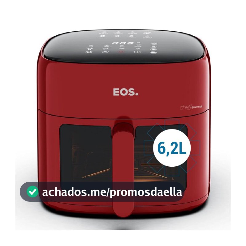 Fritadeira Sem Óleo Air Fryer Eos Chef Gourmet 6.2 Litros Compacta Digital Vermelho Eaf60v 110v