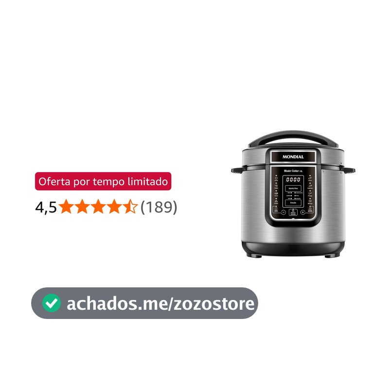 MONDIAL Panela de Pressão Elétrica Digital 6L, Preto/Inox, 1000W, 220V - PE-60-6L-I