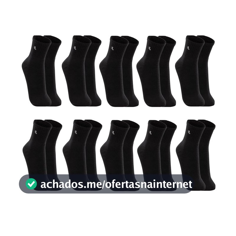 LUPO Kit 10 Pares Meia Cano Médio Masculina Feminina Adulto Academia Esportiva Sola Atoalhada Algodão Original