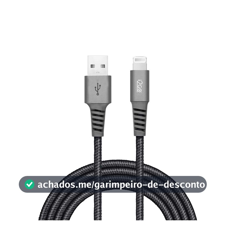 I2GO Cabo de Nylon Cinza Pro compatível com iPhone, USB para Lightning, 200 cm