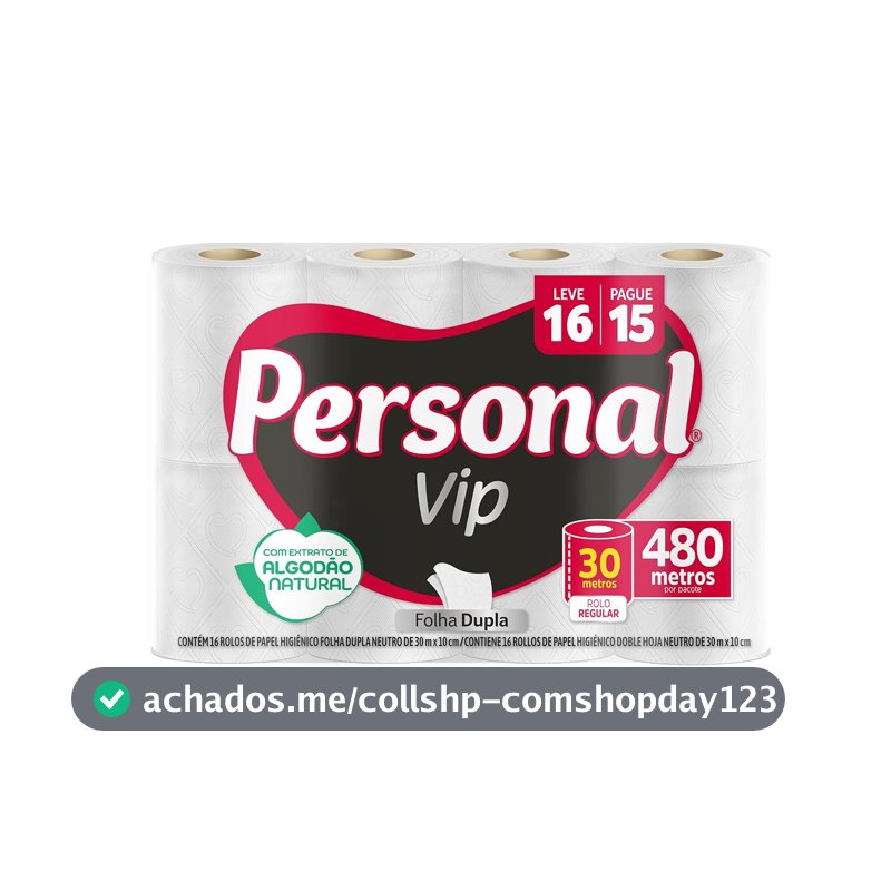 Personal Papel Higiênico Vip Folha Dupla, 16 Unidades Branco (Embalagem Pode Variar)