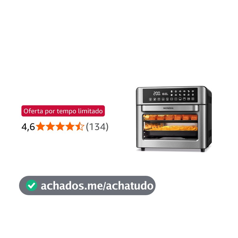 MONDIAL Fritadeira Air Fryer Forno Oven Digital 25L, Preto/Inox, 2200W, 220V - AFO-25L-BI