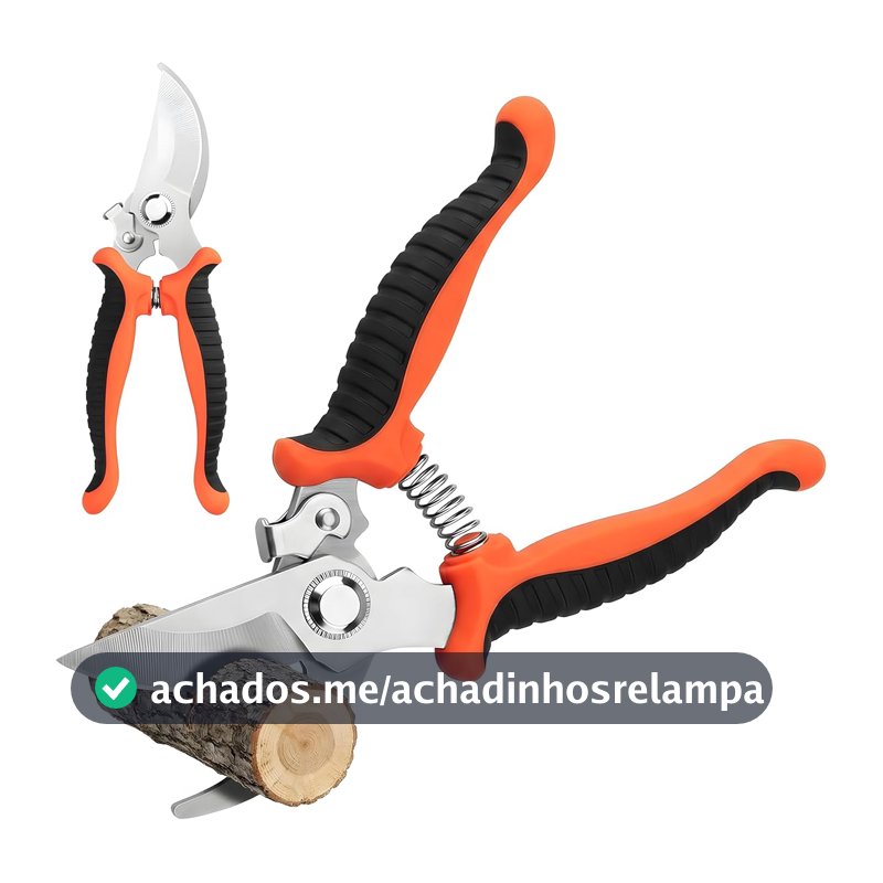 Tesoura de Poda Profissional para Jardinagem com Mola e Trava Cabo Ergonômico Antiderrapante para Corte de Plantas Flores e Galhos (LARANHA)