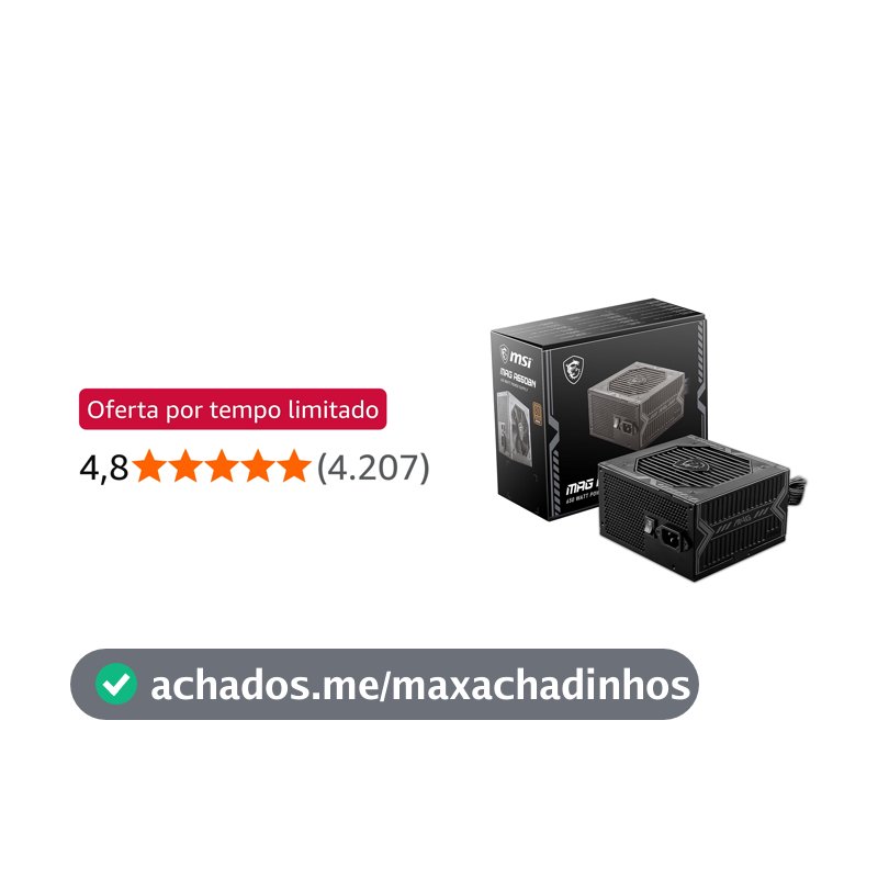 Fonte de Alimentação MSI MAG A650BN - 650W, 80 Plus, Bronze, PFC Ativo