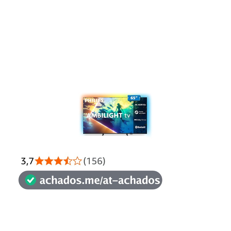 PHILIPS, Smart TV Ambilight 65" 4K, Titan OS, 65PUG8100/78, Comando de Voz, HDR10+/Dolby Atmos, VRR/ALLM, Bluetooth