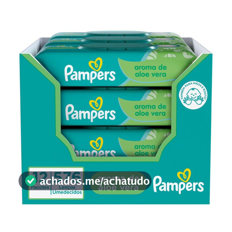 Lenços Umedecidos Pampers Aroma de Aloe Vera, 576 Unidades