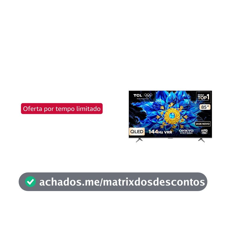 Smart TV TCL 85 Polegadas QLED 4K P8L WiFi Bluetooth Google TV HDR10+ 144 Hz VRR 85P8L
