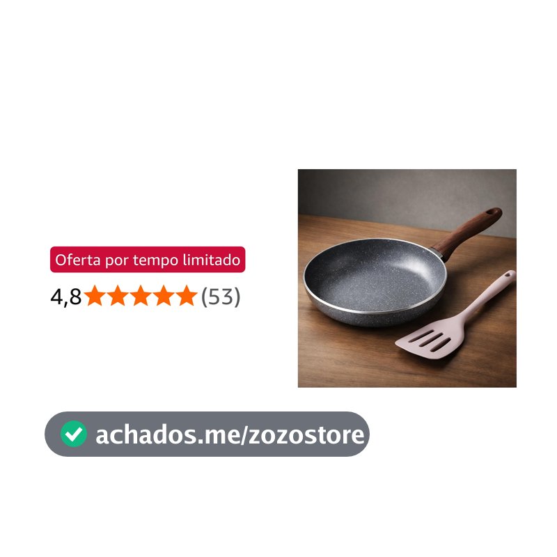 Frigideira Grande 24cm Revestimento Antiaderente Cerâmica Cabo de Madeira Moderna Durável Elegante Saudável - Ideal Para Indução, Fogao A Gás Ou Elétrico - Frita Sem Usar Oleo - Acompanha Espátula