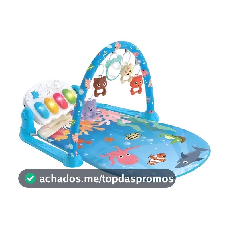 Tapete de Atividades Musical com Piano e Arco de Brinquedos Interativos para Bebê (Azul)