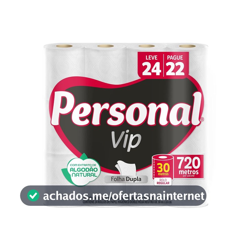 Personal VIP - Papel Higiênico Folha Dupla, Branco 24 unidades (Embalagem pode variar)