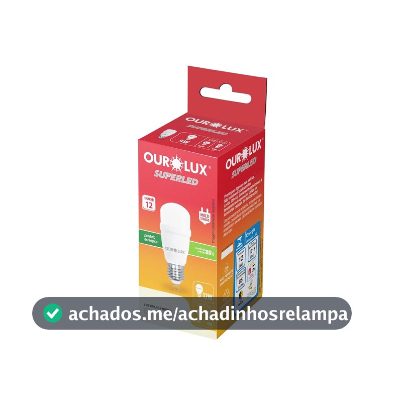 OUROLUX - Lampadas LED Bulbo, Luz Branca Quente 3000k; Variações: Potência (12W) & Bulbo (Mini T)