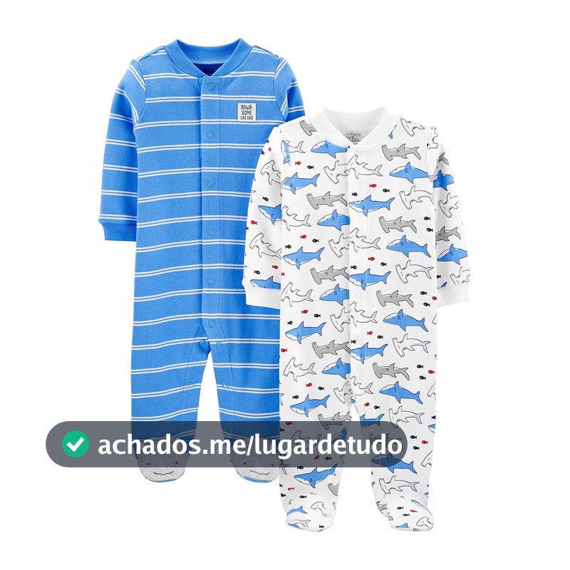 Macacão de dormir para bebês Pacote com 2, algodão com pés de pressão para dormir e brincar Simple Joys by Carter'sMeninos