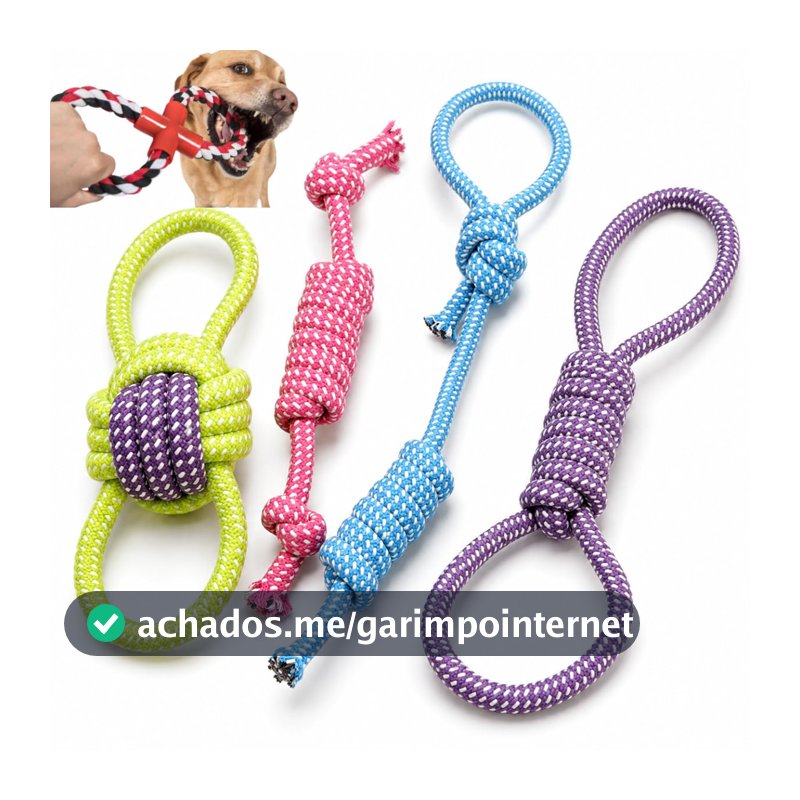 Kit 4 Brinquedo Pet Corda Resistente Interativo Cachorro Cão Forte Grande 100% Algodão Natural, Interativo e Durável para Cães de Grande Porte