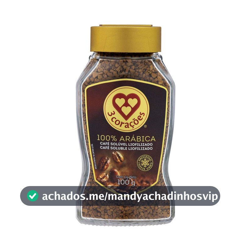 3 Corações Café Solúvel Liofilizado, Vidro 100G, Pó